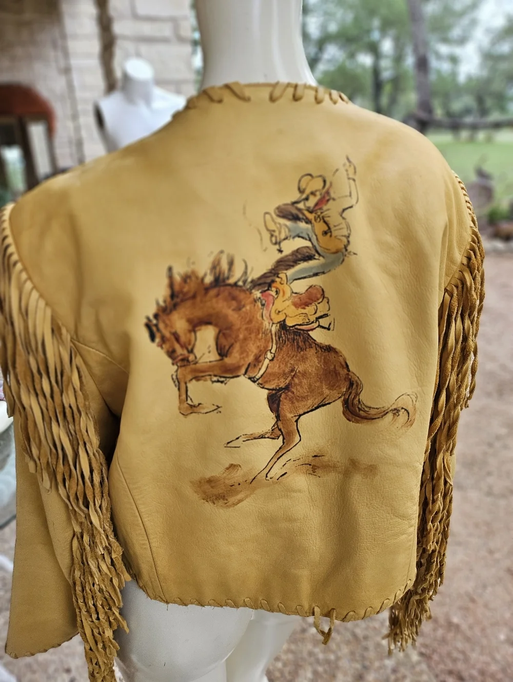 Vintage DD Ranch Wear Yoakum TX Calfskin Leather Fringed Airbrush Crop Jacket M - Picture 13 of 16